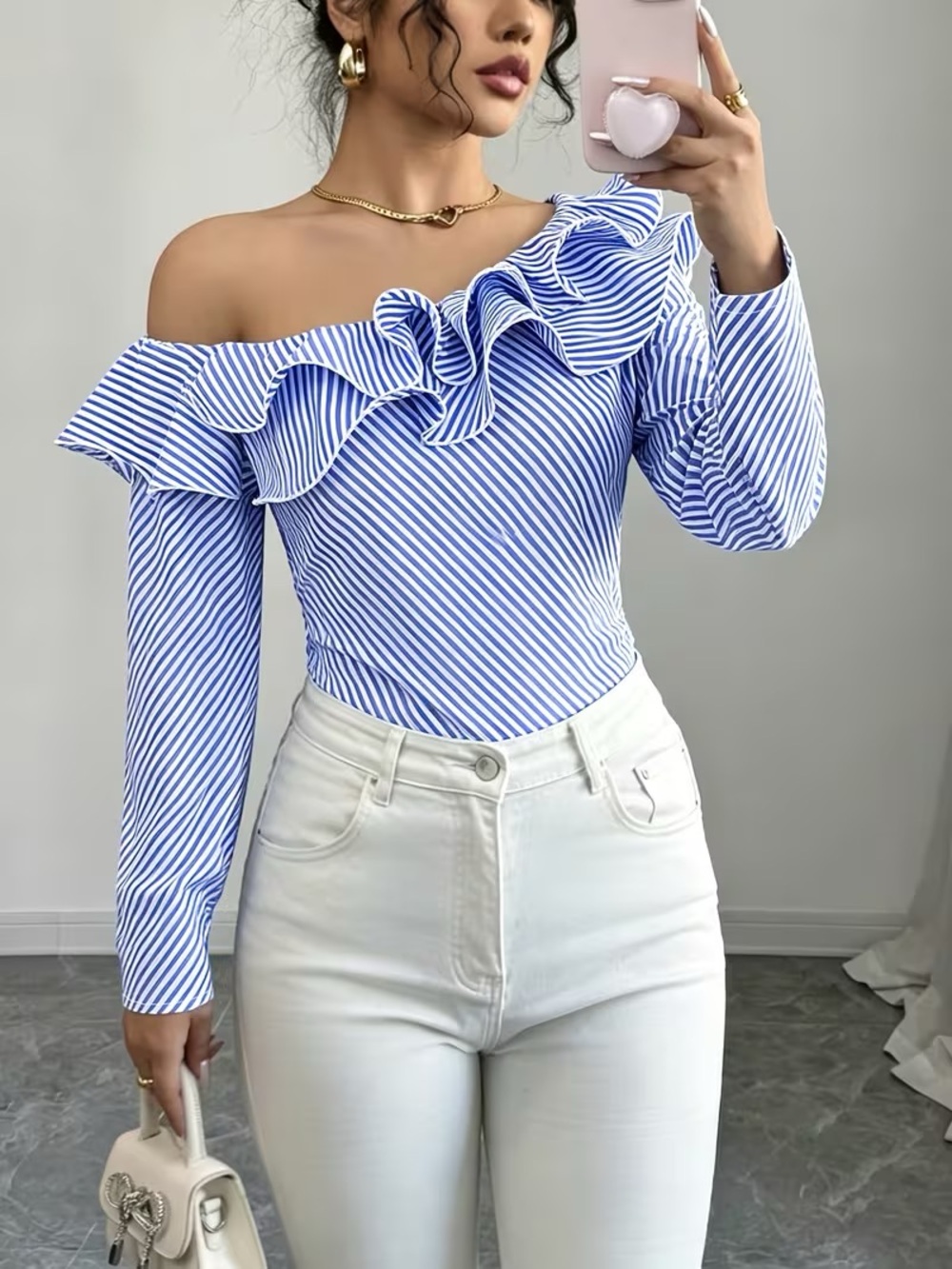Casting LA Striped Asymmetric Ruffle Blouse. S. NWT.